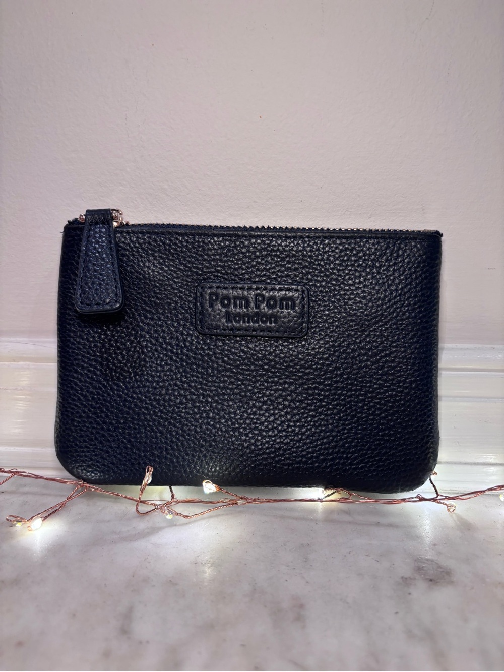 Pom Pom London Navy Pebbled Leather Coin Purse